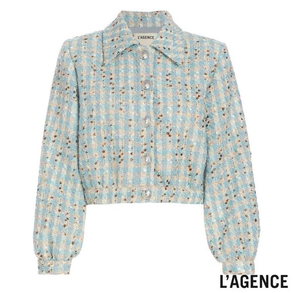 L'AGENCE **NWT** Bridges Cropped Neutral / Sage Multi Tweed Jacket - Picture 13 of 15